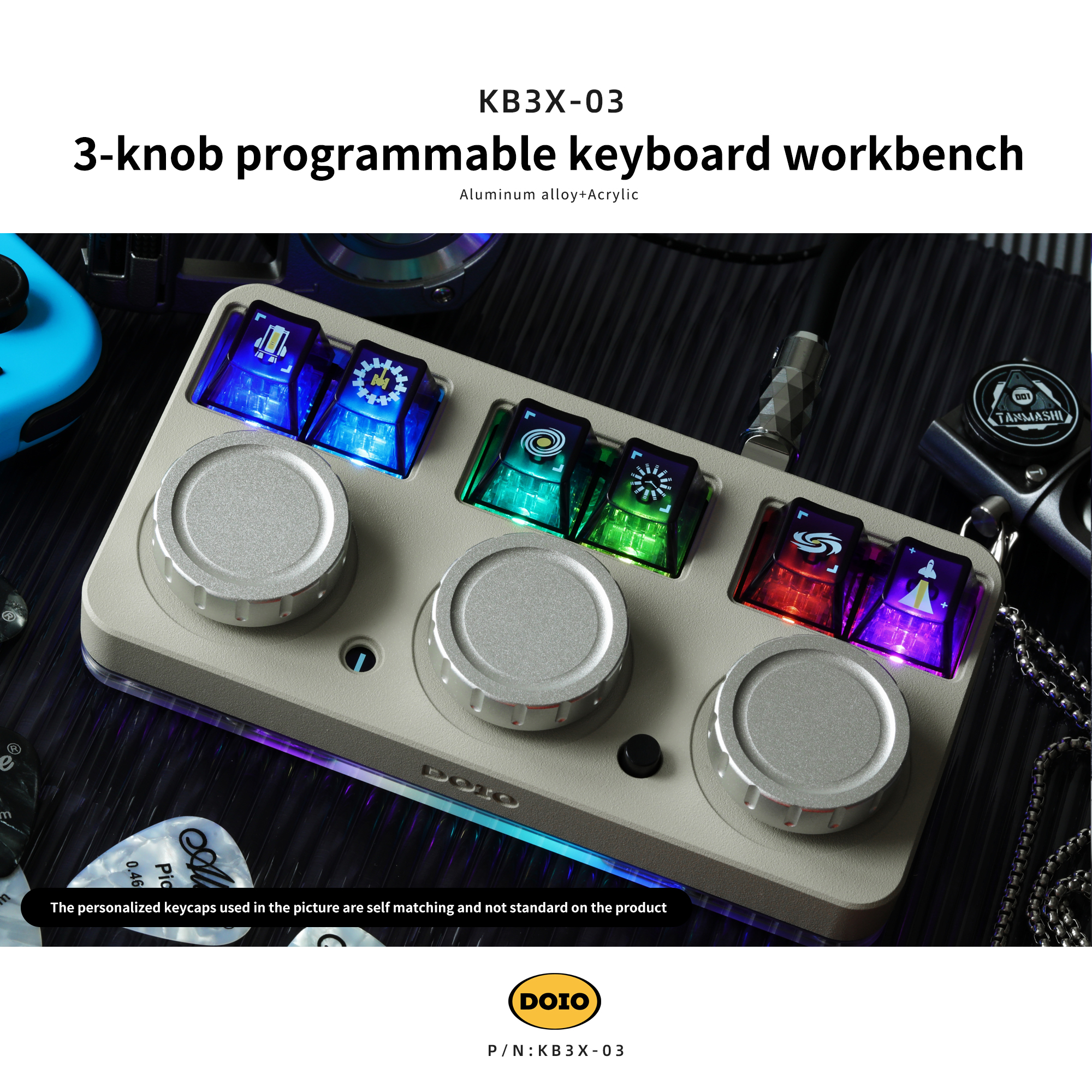 DOIO 3-knob programmable keyboard workbench KB3X-03